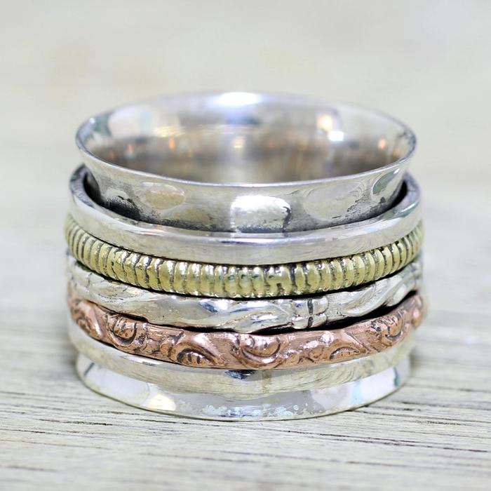 Bague vintage en or et en argent avec rose