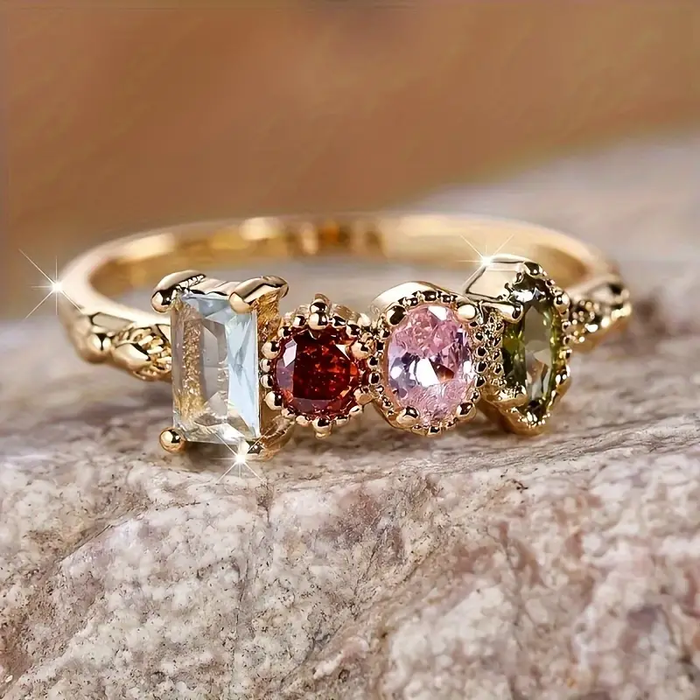 Bague vintage avec cristaux colorés et or