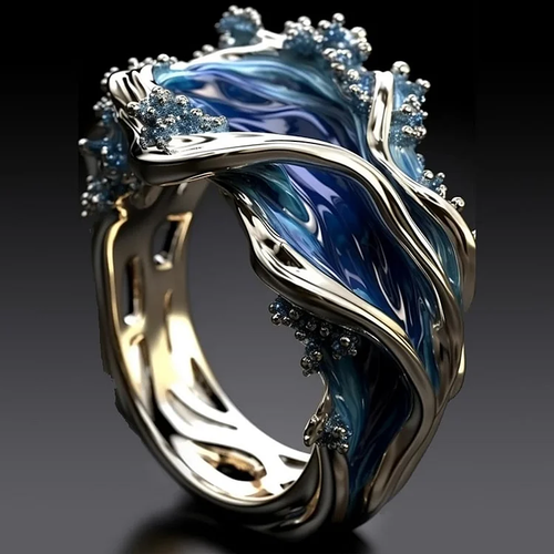 Bague vintage dorée avec vague de l'océan