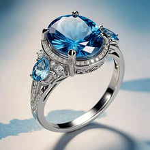 Bague vintage en argent avec cristal bleu