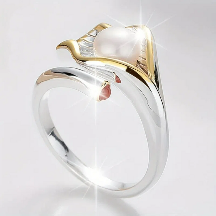 Bague vintage en or et argent avec perles