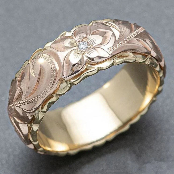 Bague vintage avec fleur rose dorée