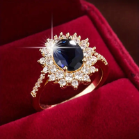 Bague avec Zirconia Bleue Foncée Brillante