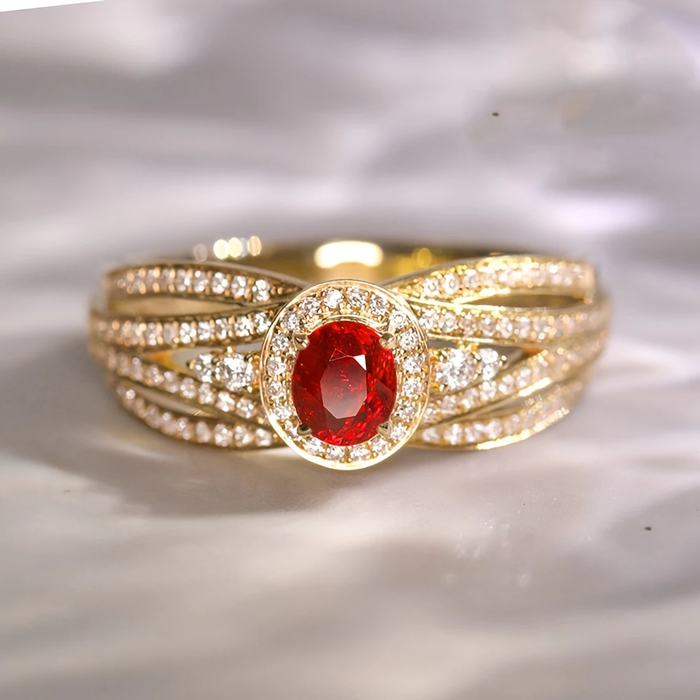 Bague Dorée en Couches avec Brillance Rouge