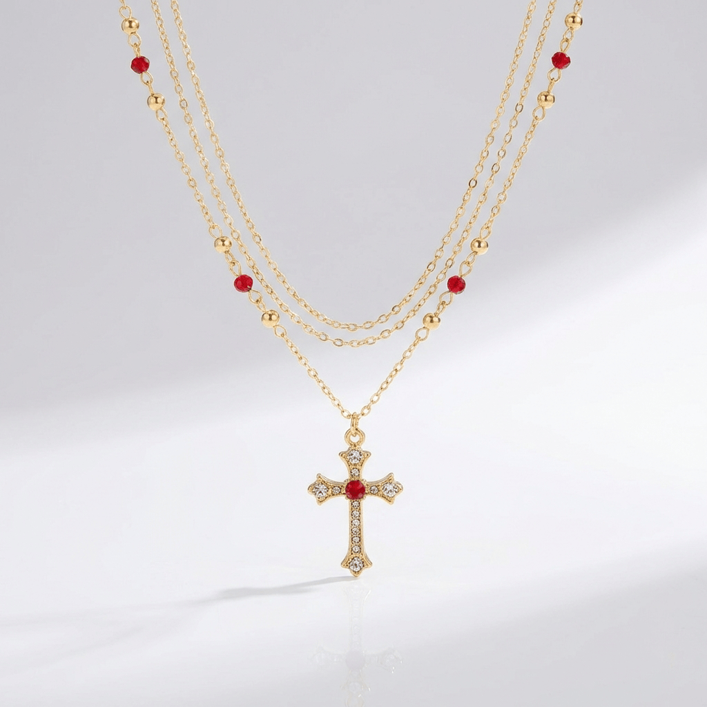 COLLIER CROIX DE DIAMANT ET COULEURS