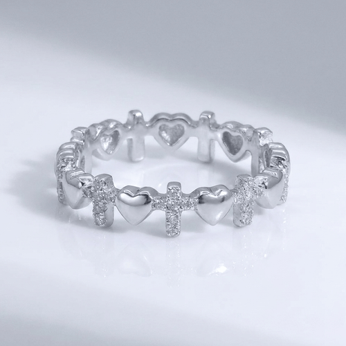 BAGUE CROIX ET CŒURS EN ARGENT