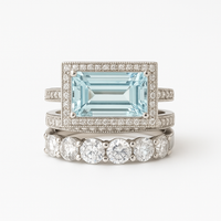Ensemble de Bagues Vintage en Cristal Turquoise Argenté
