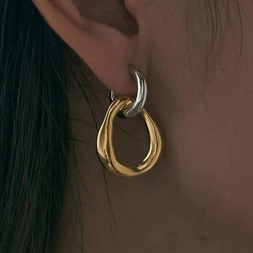 Boucles d'oreilles vintage bicolores en métal