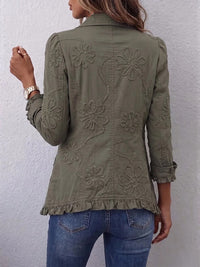 Karina | Veste utilitaire de style bohème-chic avec broderie florale et volants
