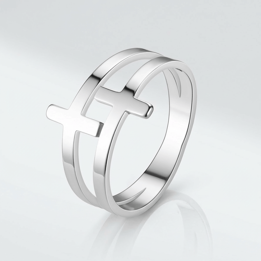 BAGUE EN ARGENT DOUBLE CROIX GRACE