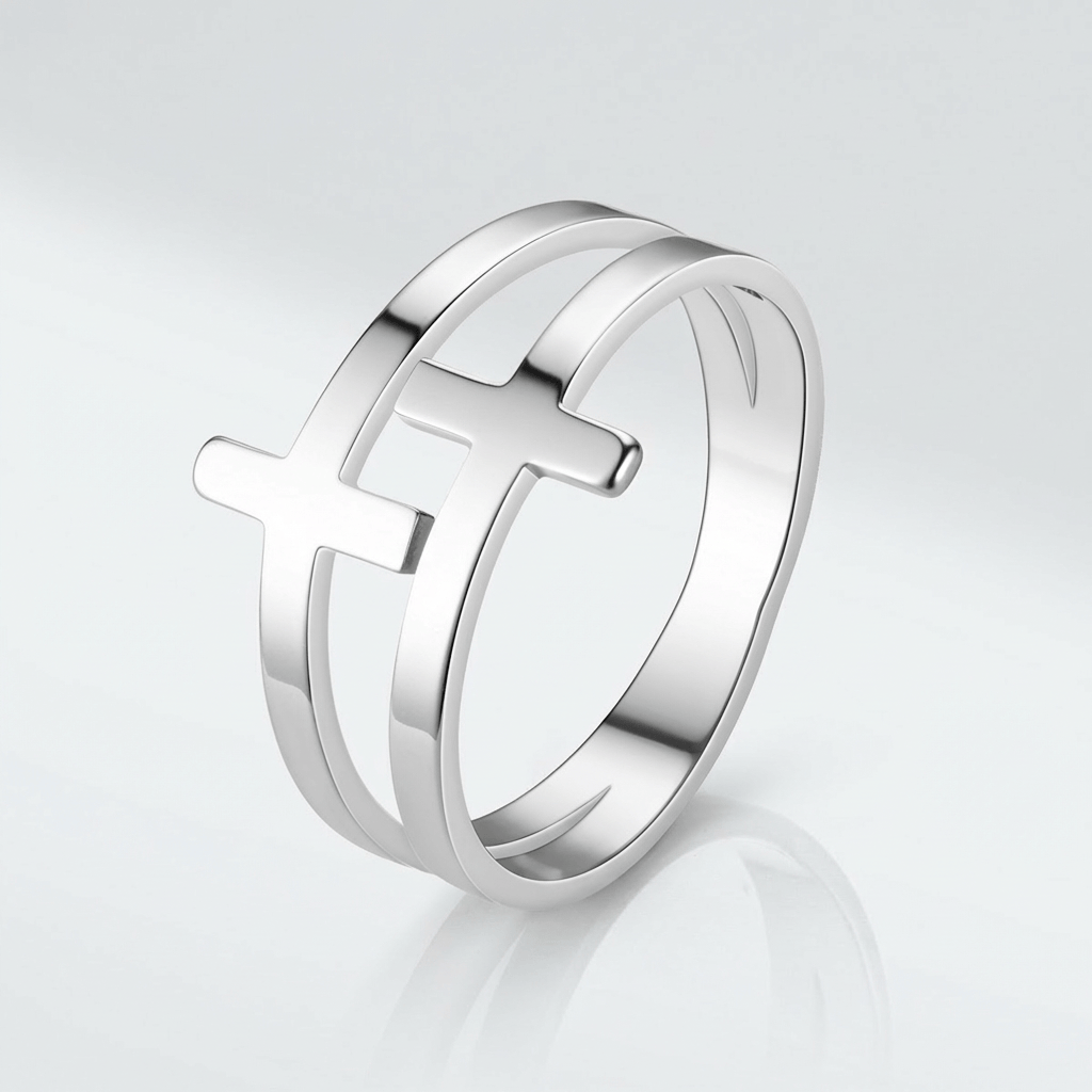 BAGUE EN ARGENT DOUBLE CROIX GRACE