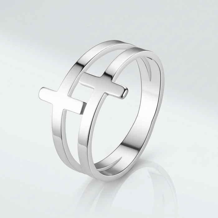 BAGUE EN ARGENT DOUBLE CROIX GRACE