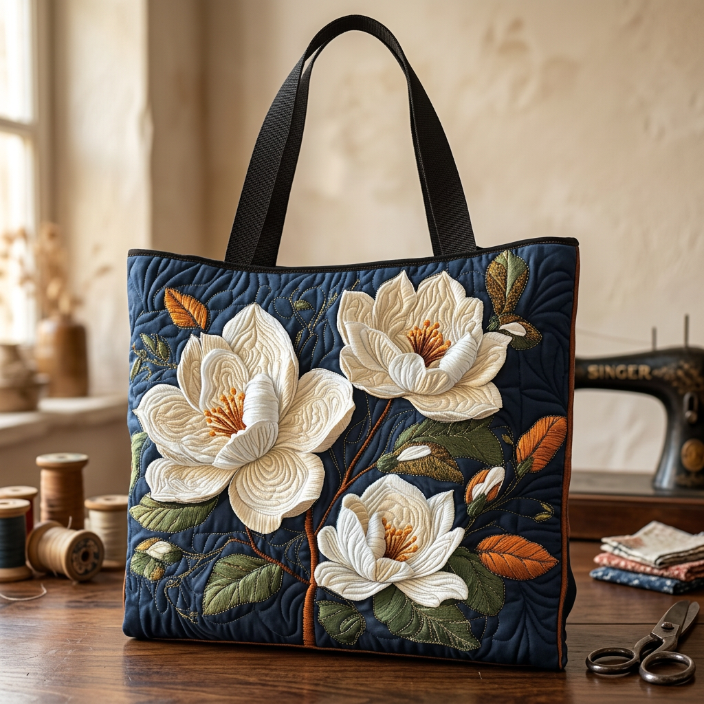 Sac Floral Matelassé Magnolia Délicate – Deux Tailles
