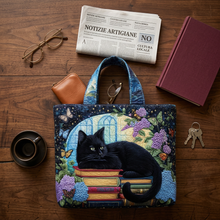 Sac artisanal chat noir sur les livres – Idée cadeau