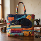 Sac à main femme avec chat noir, livres et tasses – Deux tailles