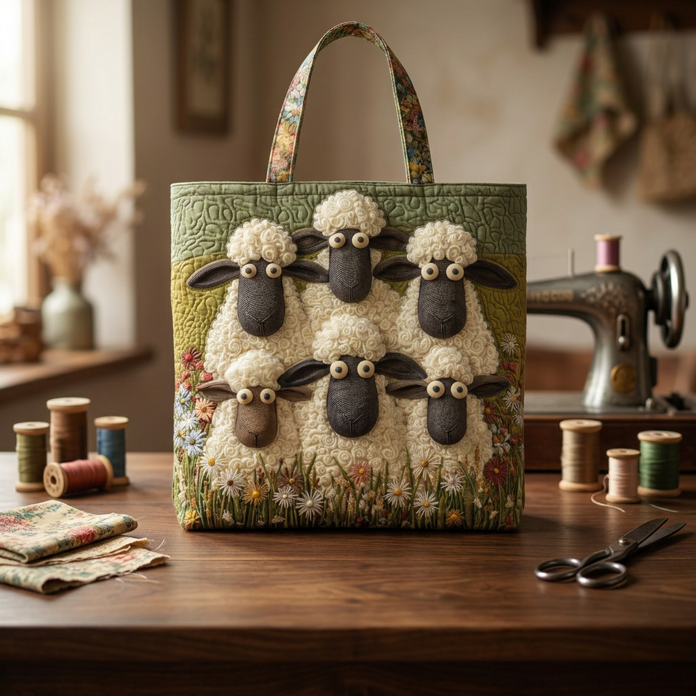 Sac Artistique Matelassé cinq moutons – Deux Tailles