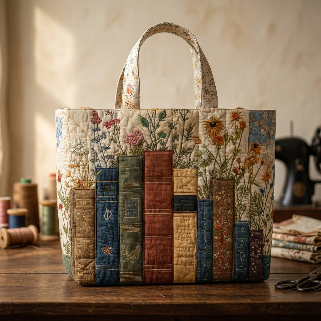 Sac matelassé livres et fleurs – Pour les Amoureux des Livres