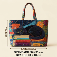 Sac à main femme avec chat noir, livres et tasses – Deux tailles