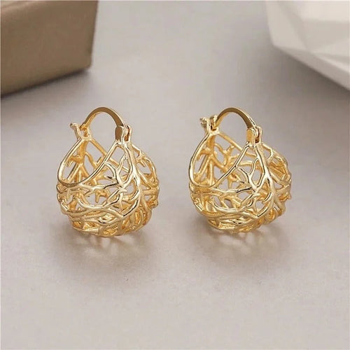 Boucles d'oreilles vintage en forme de goutte creuse dorées