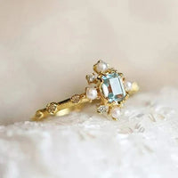 Bague vintage avec perle bleu ciel