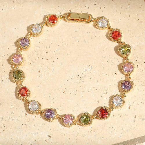 Bracelet Vintage Or Cœur Amour Arc-en-ciel
