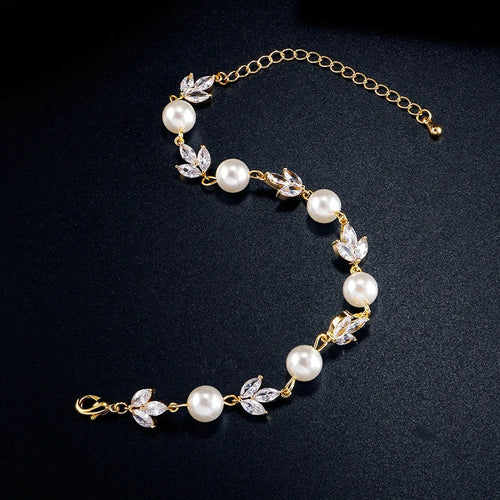 Bracelet vintage avec perles et feuilles en or