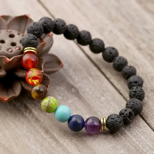 Bracelet Chakra Vintage en Pierre de Lave