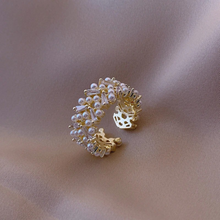 Bague ajustable vintage avec perles et cristaux dorés (Ajustable)