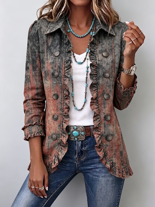 Zoey | Veste à volants en tissu texturé dégradé vintage