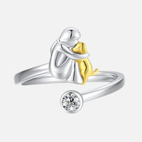 Bague de Chien en Argent avec Pierres de Zircon (Ajustable)
