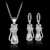 Ensemble collier + boucles d'oreilles Happy Cats en argent et zirconium blanc poli