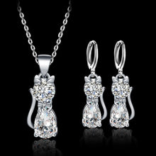 Ensemble collier + boucles d'oreilles Happy Cats en argent et zirconium blanc poli