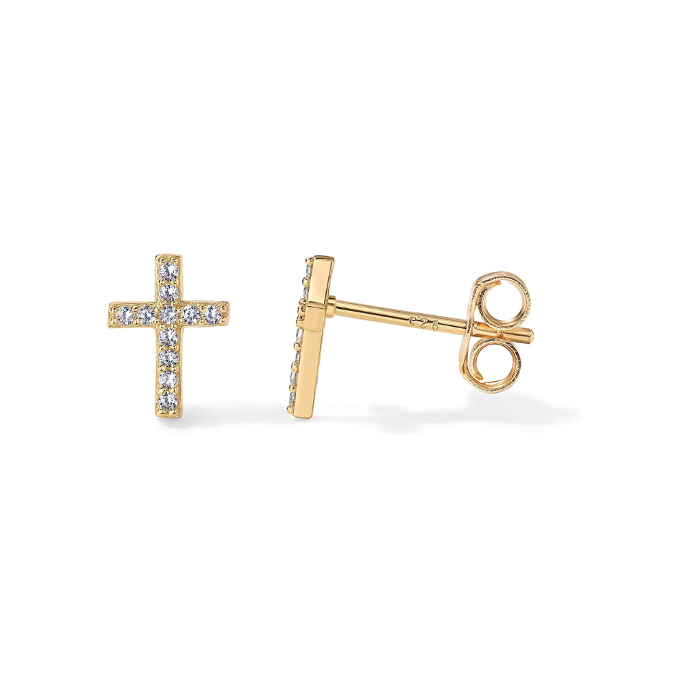Boucles d'oreilles Croix Pavé | Or